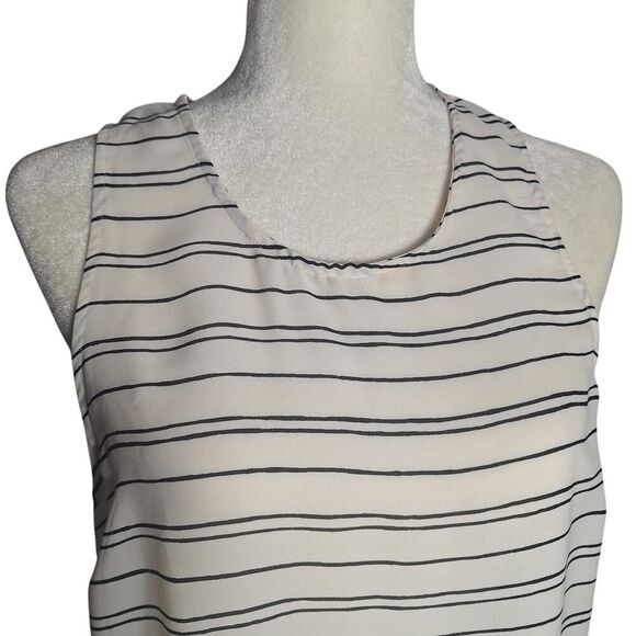 Who What Wear Tank Top Blouse Stripe Long Button Back Trendy Officecore Chic XL - Picture 3 of 9